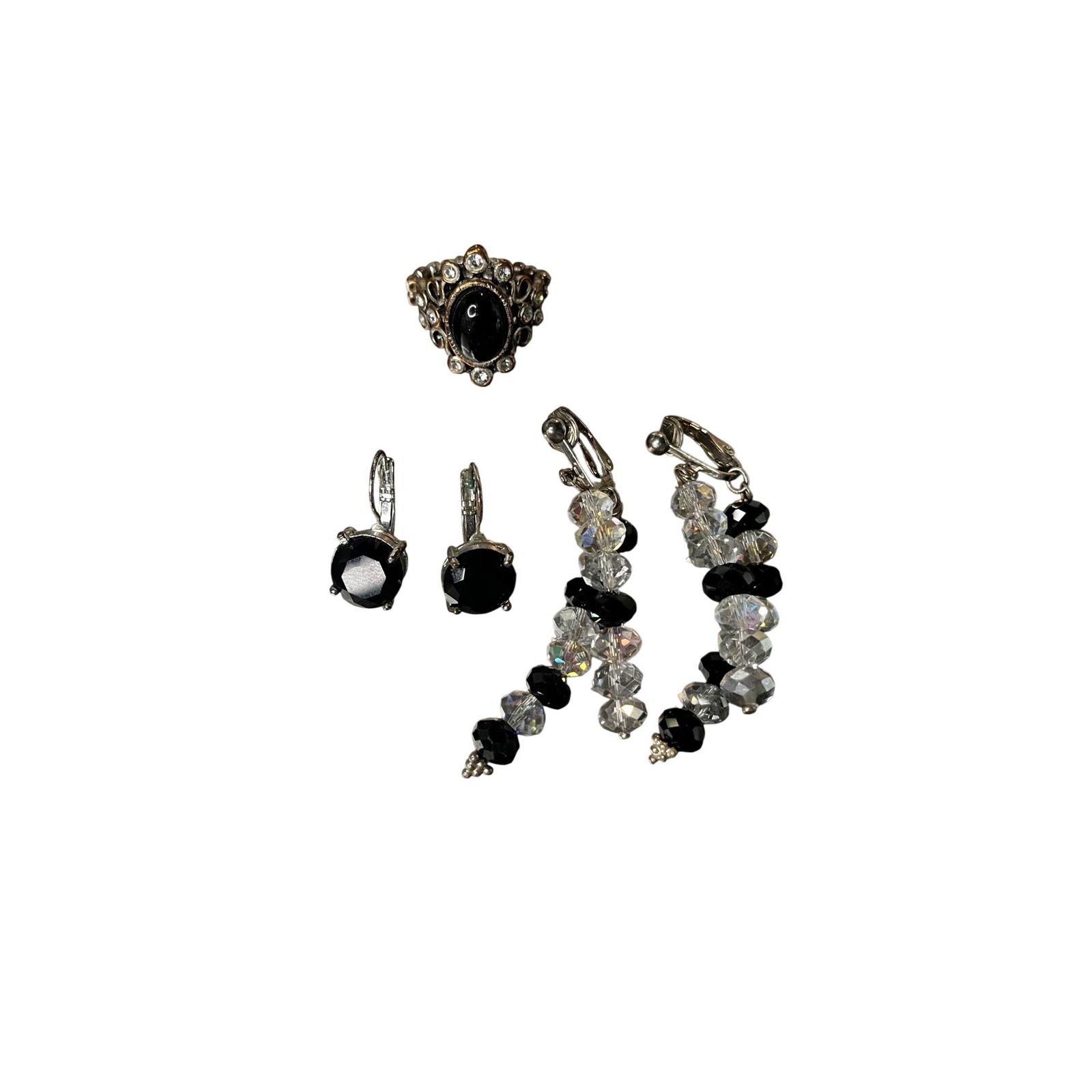 Black Earrings Ring Jewelry Bundle Mixed Set Clip On Pierced Gothic Y2k 12$